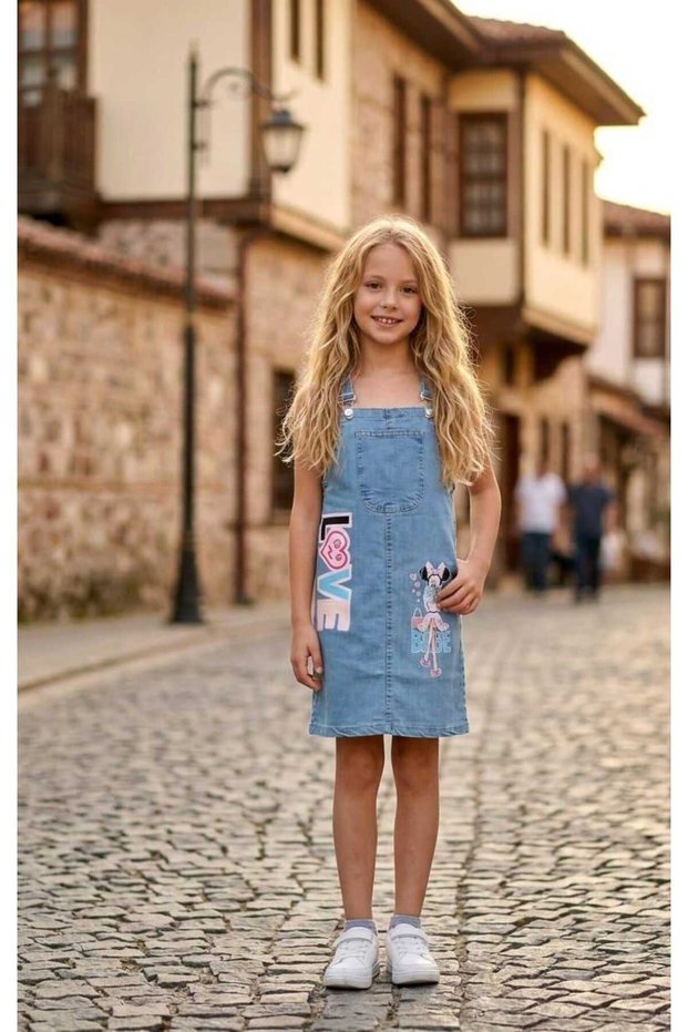 Girl's Festive Denim Denim Dress Salopet Girl's Denim Denim Dress Salopet