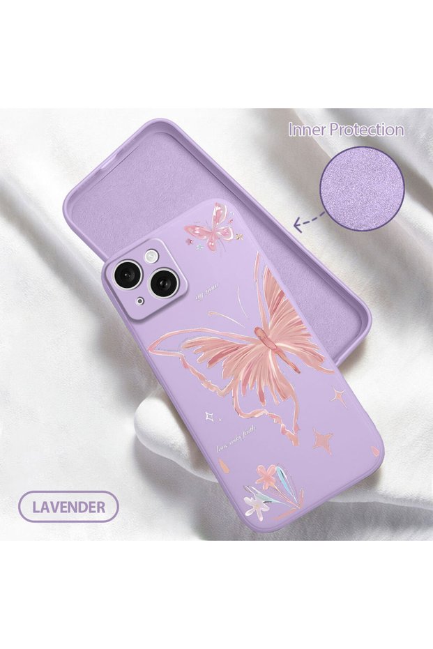 iPhone 15 Compatible Special Butterfly Design Liquid Silicone Case, Slim, Slip-Resistant