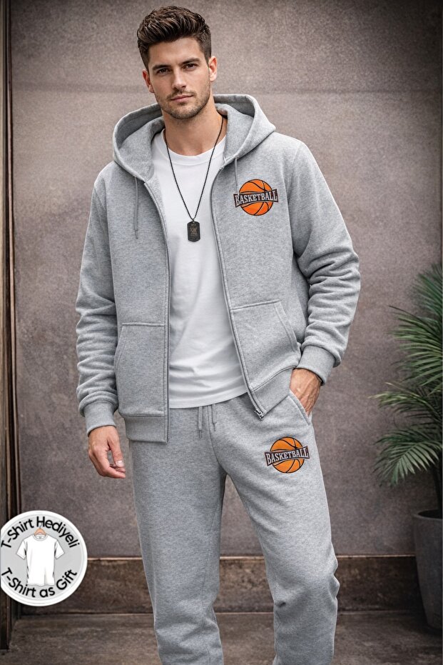 Basketball Printed Unisex Tshirt Gift Tracksuit Set