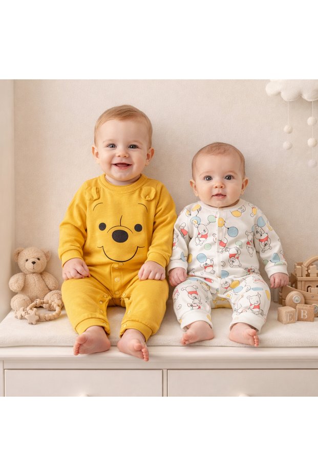 Murat Baby Unisex %100 Cotton Winnie the Pooh 2-Piece Jumpsuit 0-3 and 3-6 Months