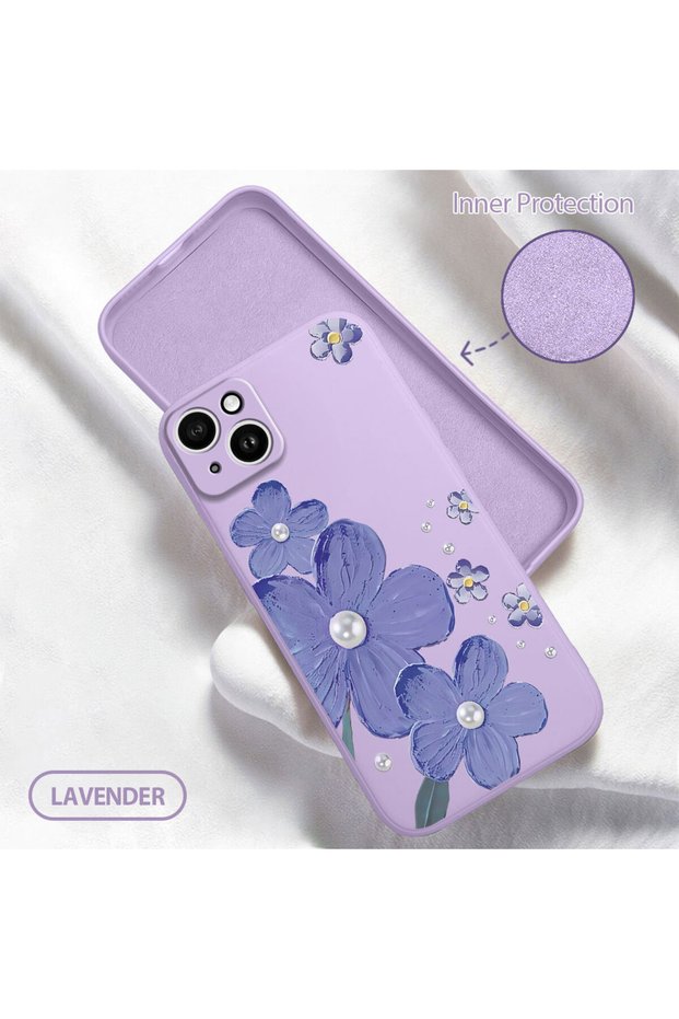 iPhone 14 Plus Compatible Floral Print Liquid Silicone Case, Full Protection, Soft and Comfortable, High Quality
