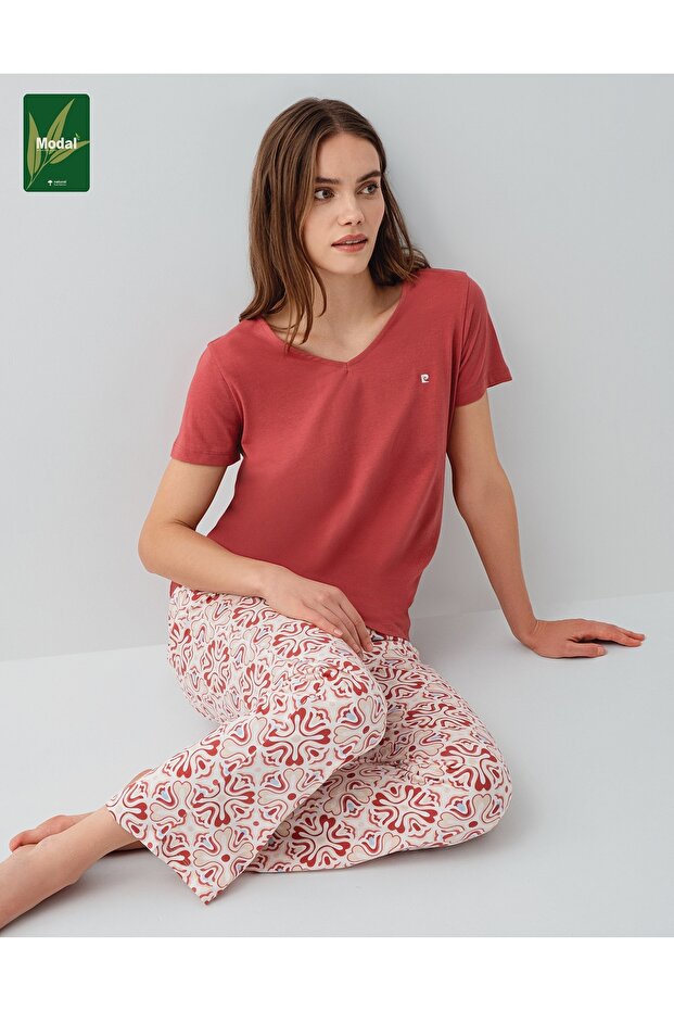Modal Cotton Lu Short Sleeve Women's Pajama Set Ethnic Plus Size Option