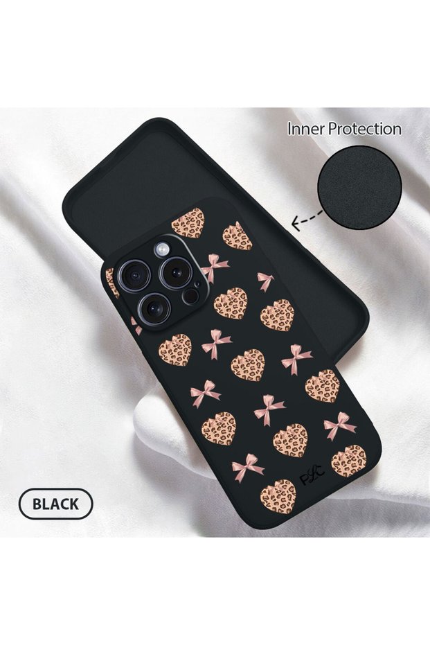 iPhone 15 Pro Compatible Ultimate Heart Leopard Printed Pack Liquid Silicone Case, Abrasion Resistant