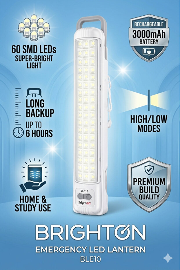 فانوس طوارئ LED - مصباح LED قابل لإعادة الشحن مزود بـ 60 مصباح SMD مع عمر بطارية طويل وإضاءة قوية