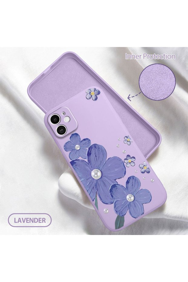 iPhone 11 Compatible Floral Print Liquid Silicone Case, Full Protection, Soft and Comfortable, High Quality