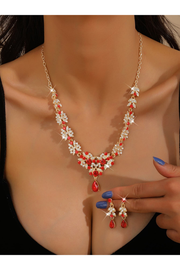 2-Piece Embellished Rhinestone Drop Necklace and Earrings Jewelry Set