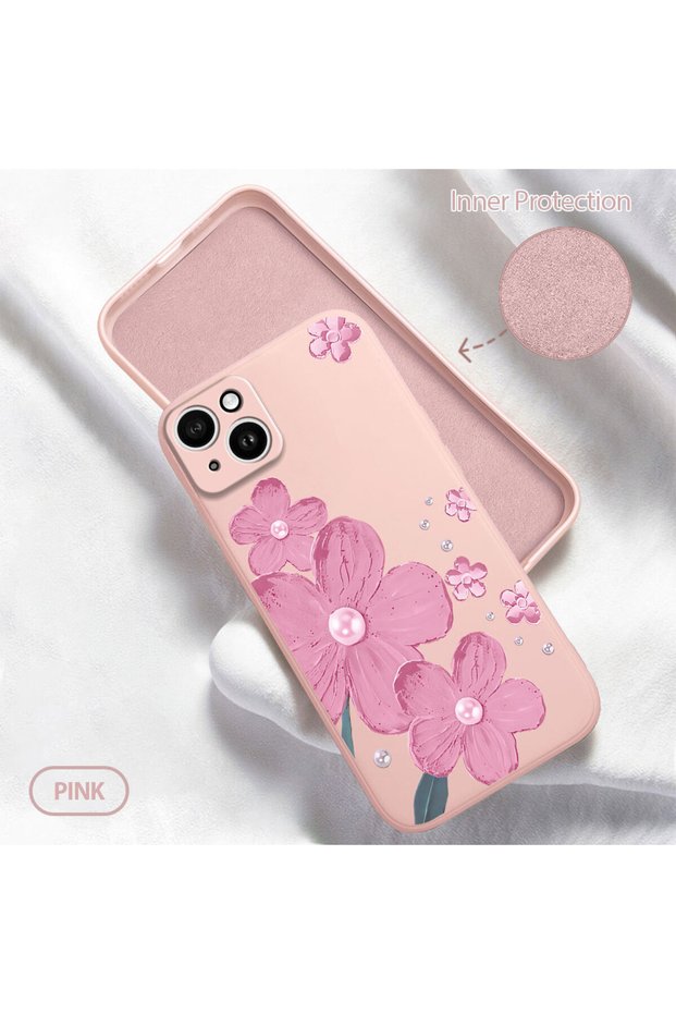 iPhone 14 Plus Compatible Floral Print Liquid Silicone Case, Full Protection, Soft and Comfortable, High Quality