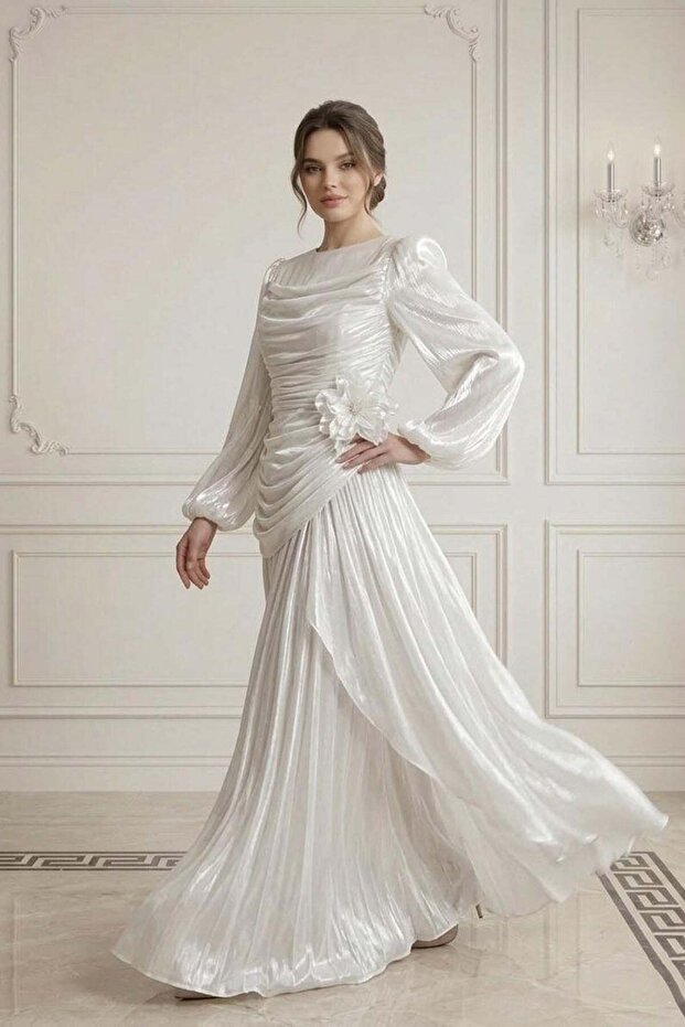 Adelin sparkle chiffon evening dress white