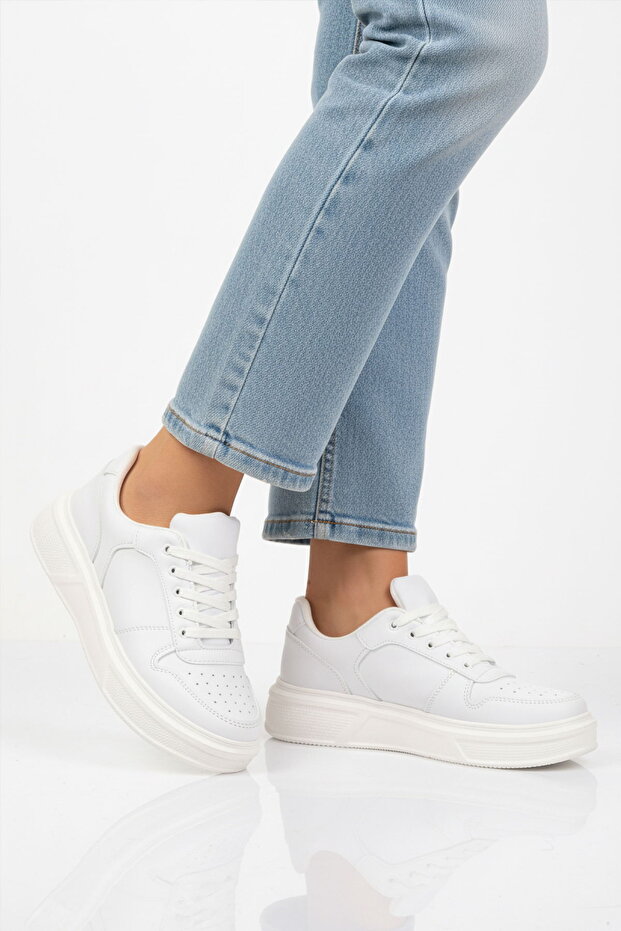 White Lace-Up Unisex Sneakers