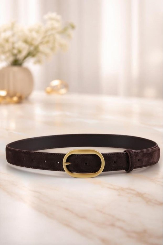 Mira Genuine Suede Leather Gold Buckle Women's Belt