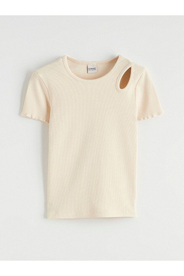 Ecru Crew Neck Girls' T-Shirt from Güli̇s Gi̇yi̇m