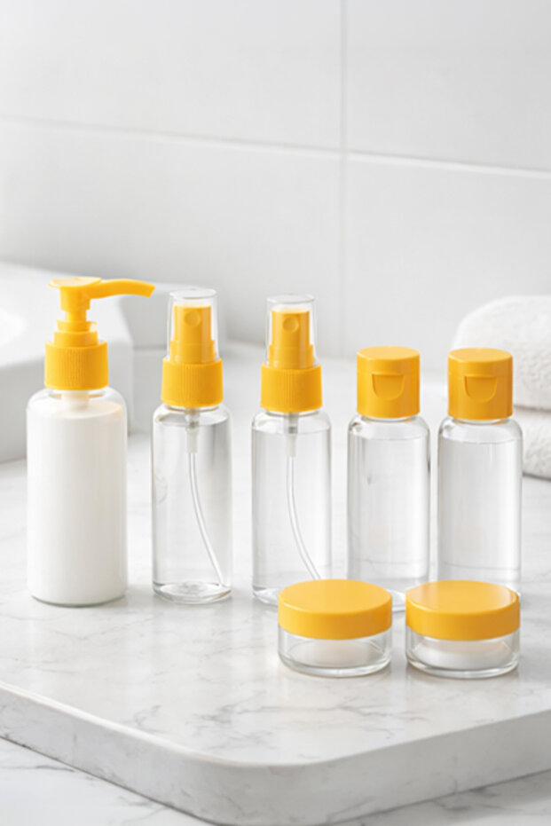 7-Piece Travel Kit Bottle Set - Cosmetic Refill Kit and Organizer Bottles for Your Suitcase