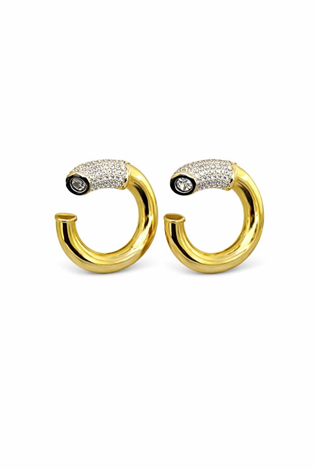 Stylish Earrings in the Form of a Ring with Zircon Stones