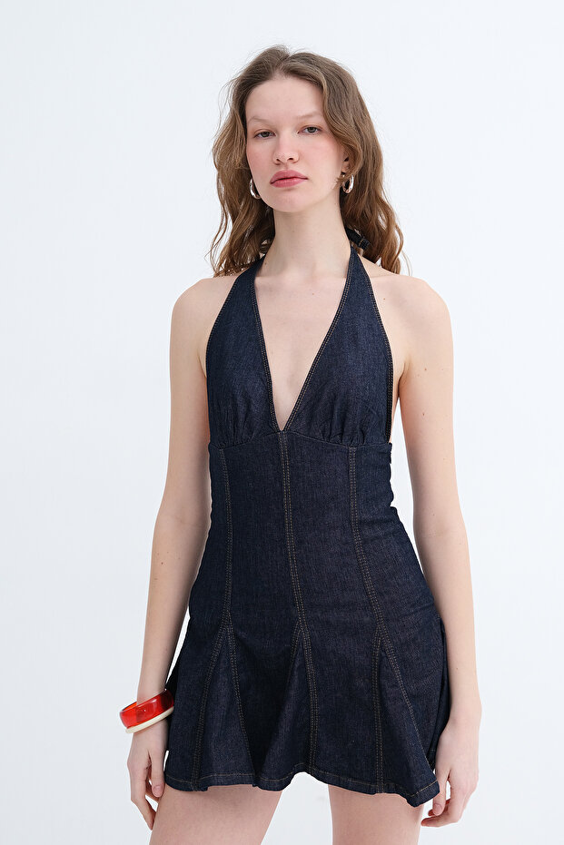 Denim Mini Elbise E17563 - 2
