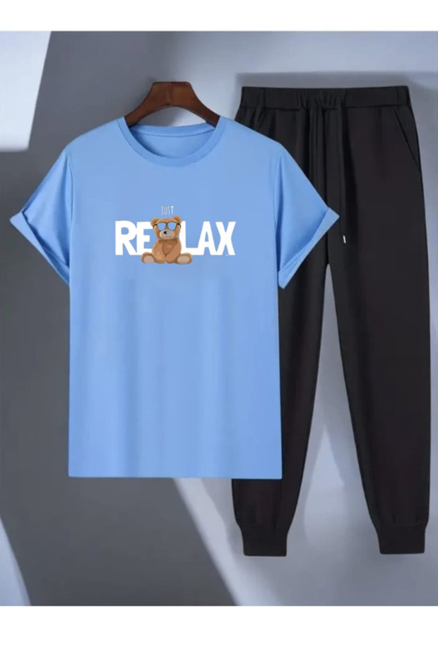 Relax Printed Sweatpants and T-Shirt - Jogger Pants T-Shirt Bottom Top Sweatpants Set Crew Neck