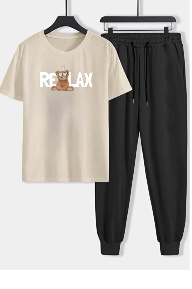 Relax Printed sweatpants and t-shirt - Jogger Pants t-shirt bottom top tracksuit set crew neck