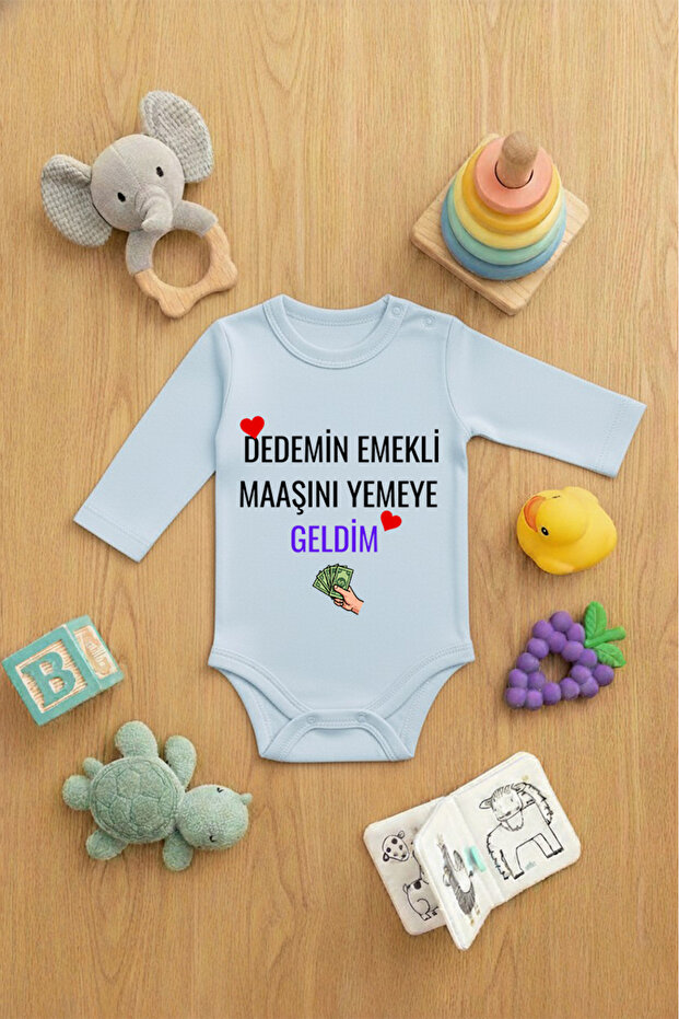 Baby Bodysuit with Snap Fasteners 100% Cotton Dedemi̇n Emekli̇ Printed