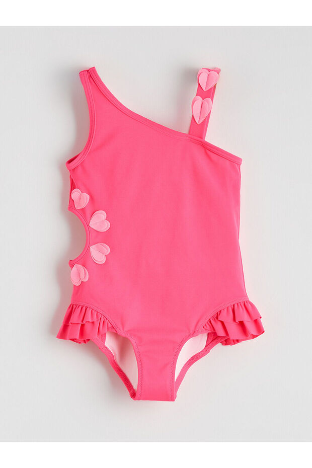 Ruffled Girls' Swimsuit with Heart Appliqué (S6)