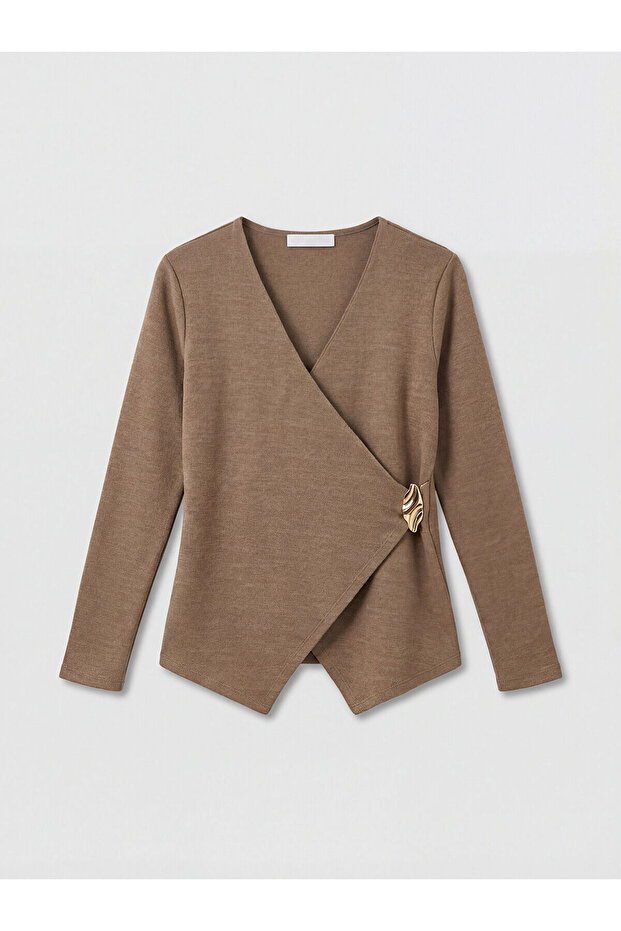 Özmarka New Season Double-Breasted Collar Blouse with Metal Applique