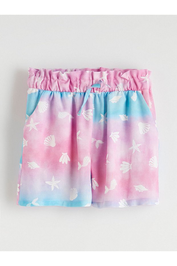 Two Mt Shop Quality White Patterned Girls' Shorts with Elastic Waistband