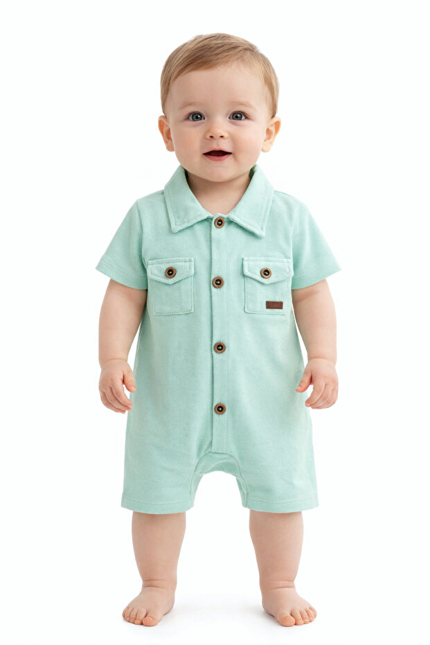 Baby Boy Buttoned Collared Jumpsuit 100% Cotton Baby Jumpsuit