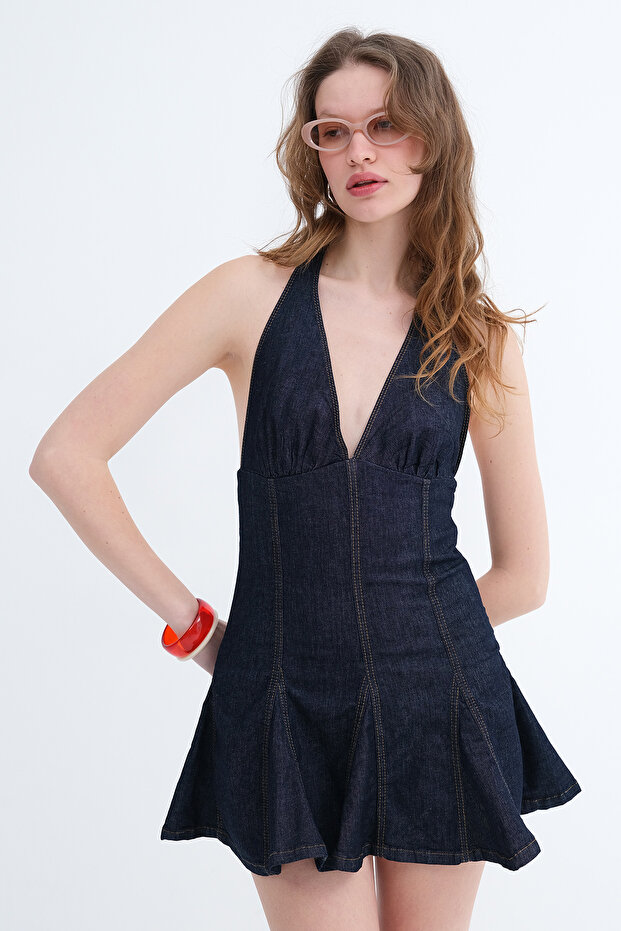 Denim Mini Elbise E17563 - 1
