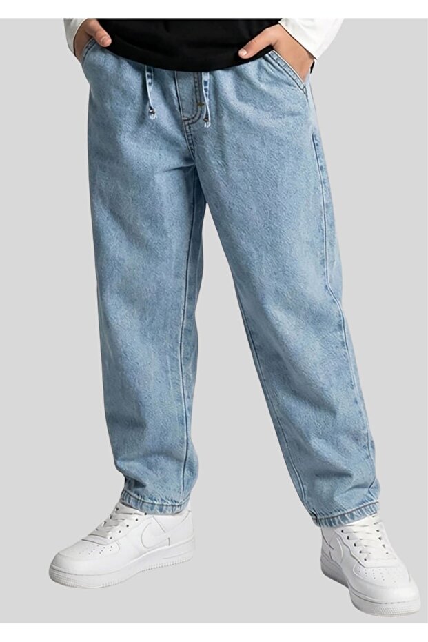 Boy's Light Blue Elasticated Jogger Pants Denim Jeans