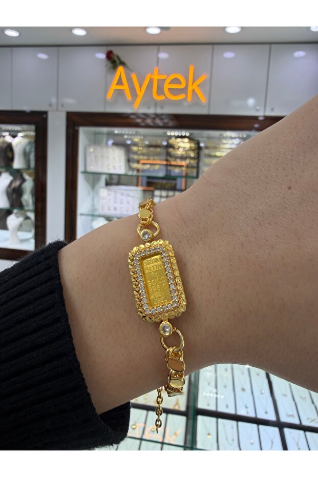 24 Ayar Gram Altınlı Külçe Pullu Bileklik - 1