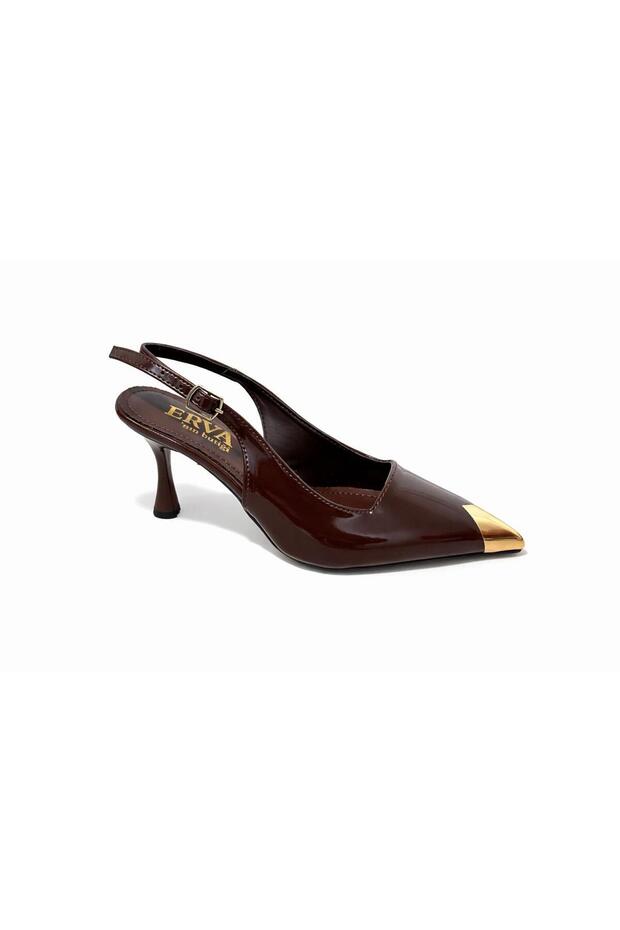 Brown Patent Leather (Blue) Gold Metal Detail Women's Stiletto