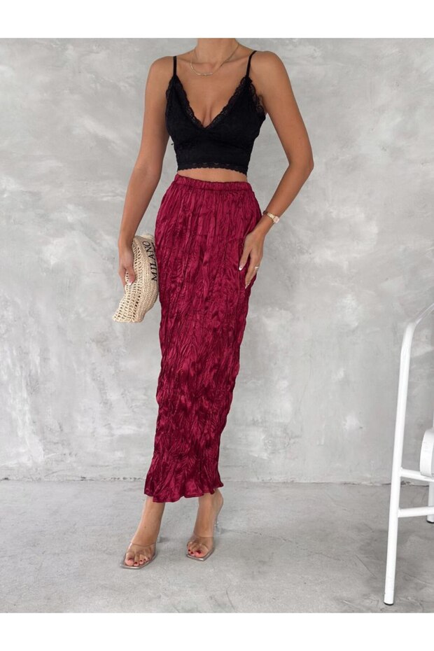 Women's Cropped Long Satin Skirt