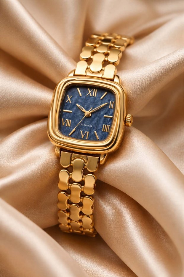 Women's Steel Watch Gold Color Blue Dial Vintage Luxury Edition Classic Elegant Stylish Women's Wristwatch
