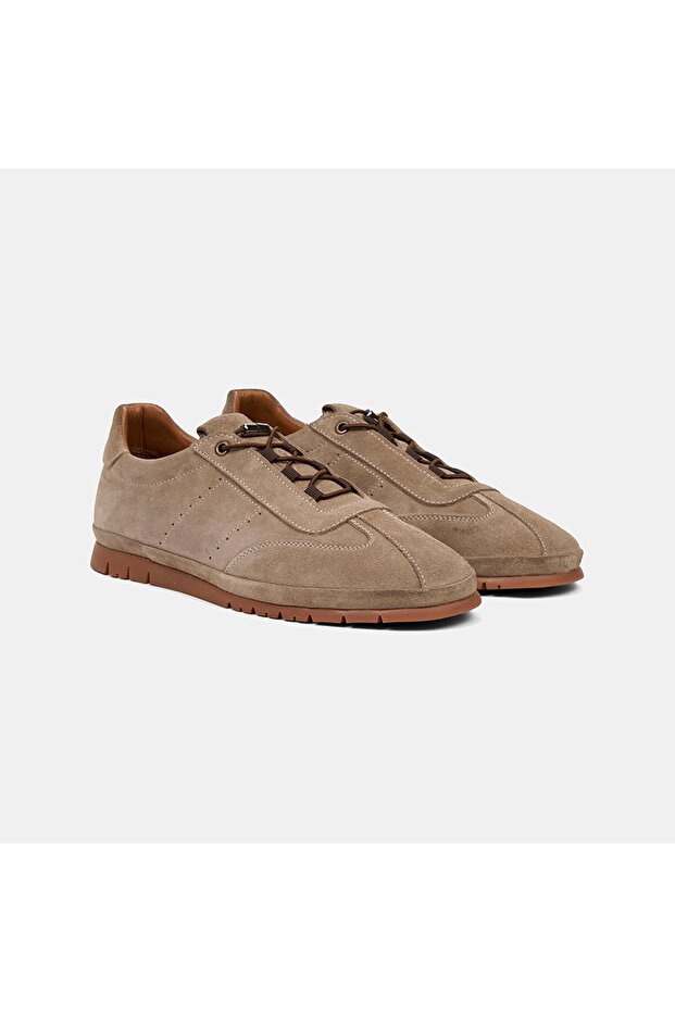 Men's Beige Rubber Laced Casual Suede Sports Shoes
