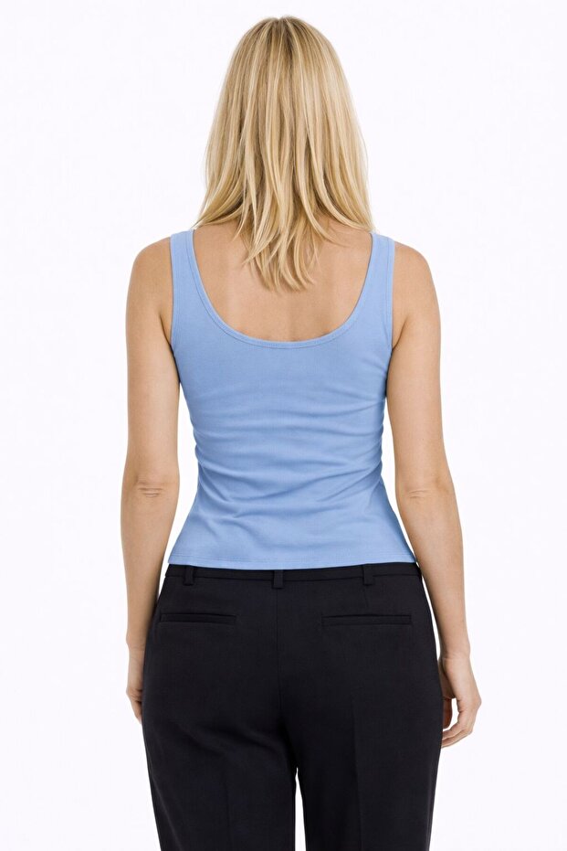 Bluză de damă cu bretele basic scuba din material textil - 2