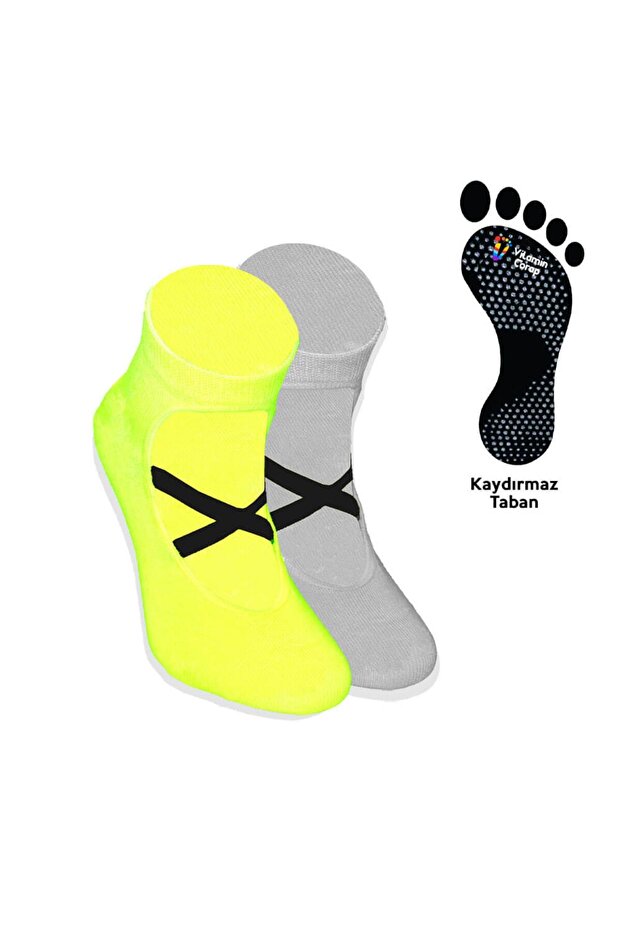 Set of 2 Green Gray Yoga Pilates Socks