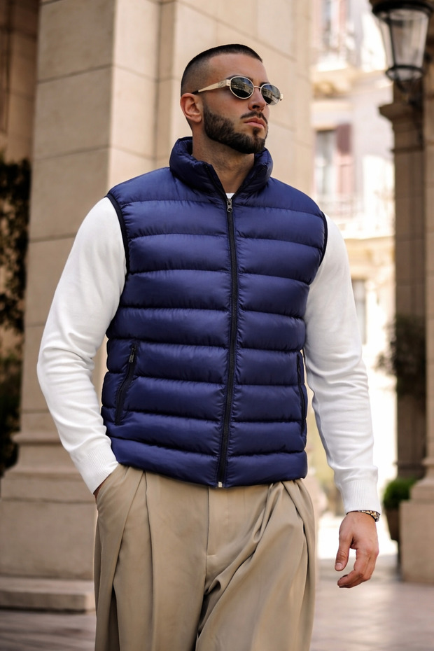 Men's Winter Lined Basic Navy Blue Puffer Vest