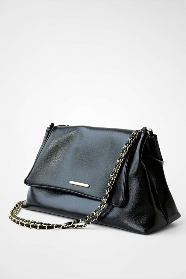Soho Black Chain Strap Detailed Crossbody and Shoulder Bag