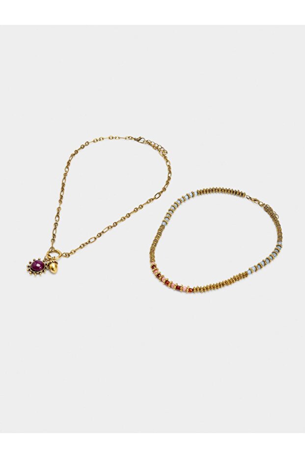 Taş Boncuklu Kolye Seti - 3