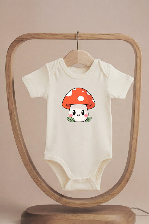 Organic 100% Cotton Pack Cute Red Mushroom Printed Short Sleeve Snap Fastener Baby Bodysuit