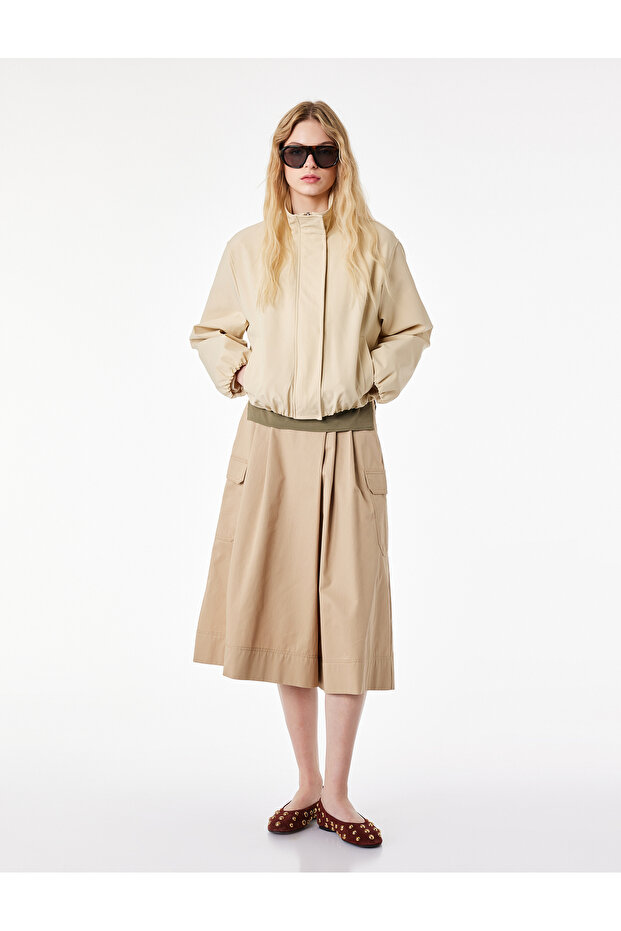 Cargo Pocket Detailed Pleated Gabardine Wide Leg Bermuda Pants Shorts