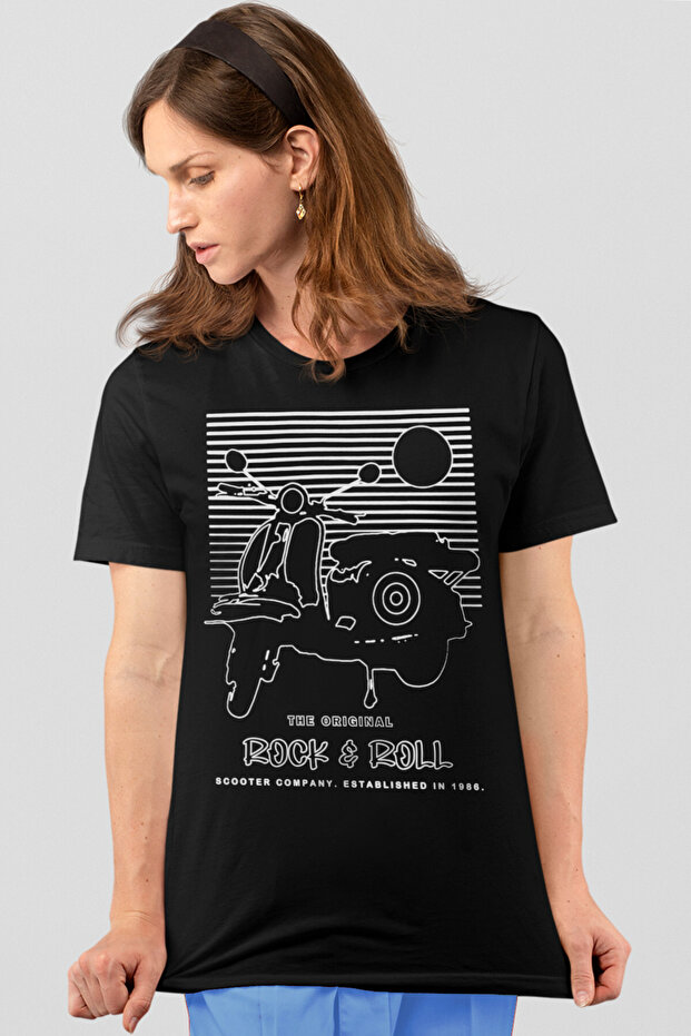 Striped Scooter Short Sleeve Black Women's T-Shirt