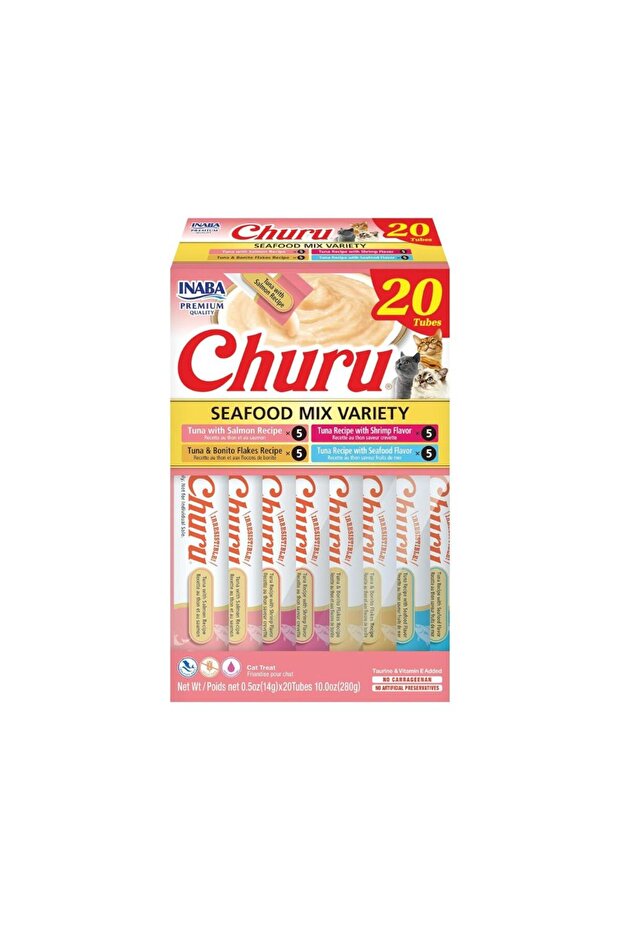 Churu Seafood Tuna Variety Lickable Cat Treats - 14g x 20 pcs