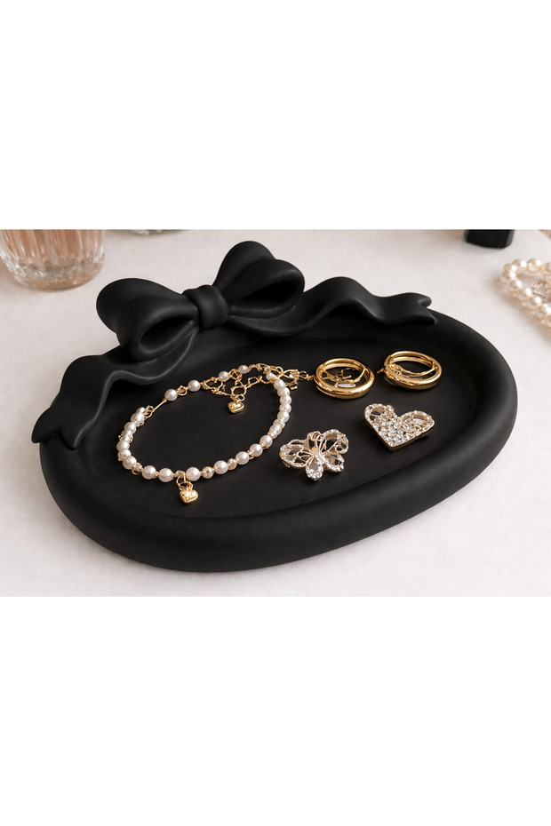 Bowknot Jewelry Tray White – Decorative Jewelry Organizer Ring Earring Necklace Organizer Tray