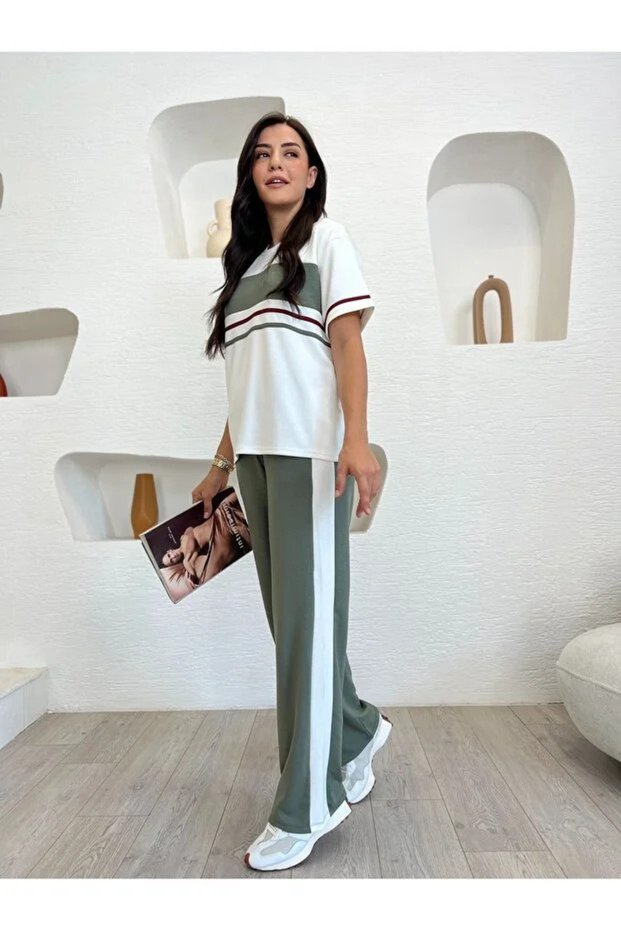 Women's Ara Paneled Modal Fabric Short Sleeve Tracksuit Set