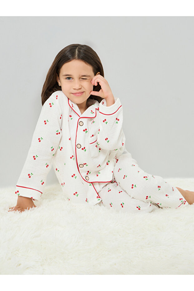 Girls Cherry Print Shirt and Pyjama Set