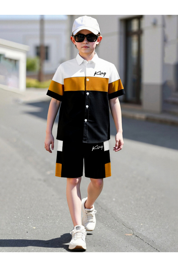 Teen Boys Color Block Shirt and Shorts Set