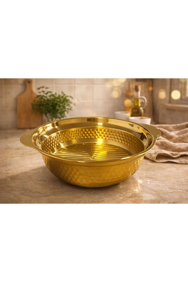 Stainless Steel Forged Mixing - Kneading Bowl with Handle 29 cm Gold