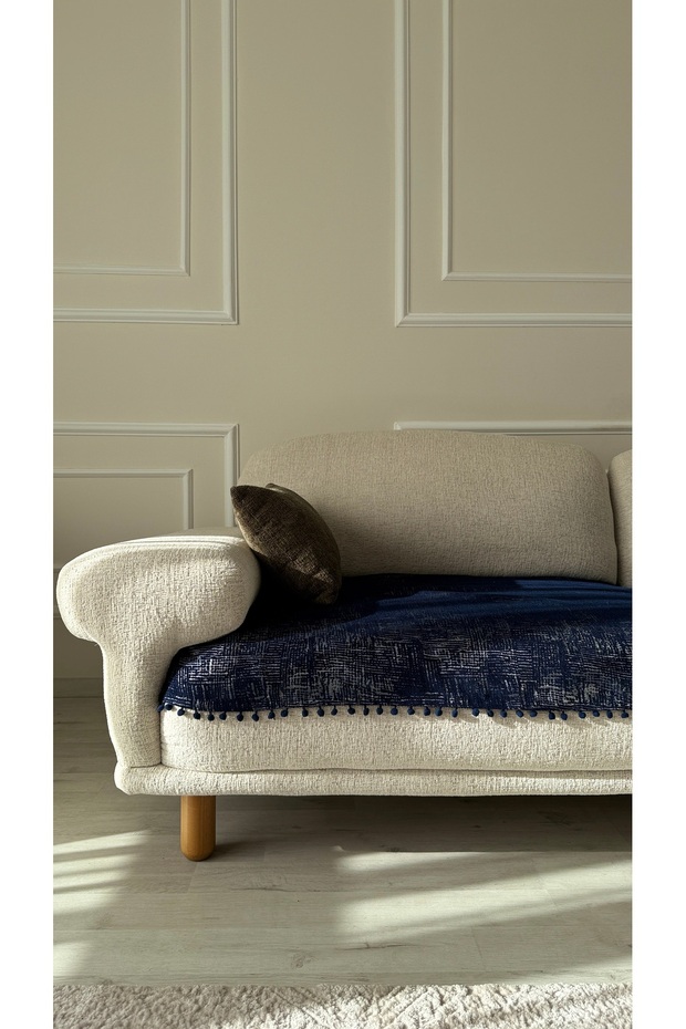 Pom-Pom Patterned Chenille Sofa Cover 90X200 – Decorative, Soft Textured, Stylish Living Room Cover