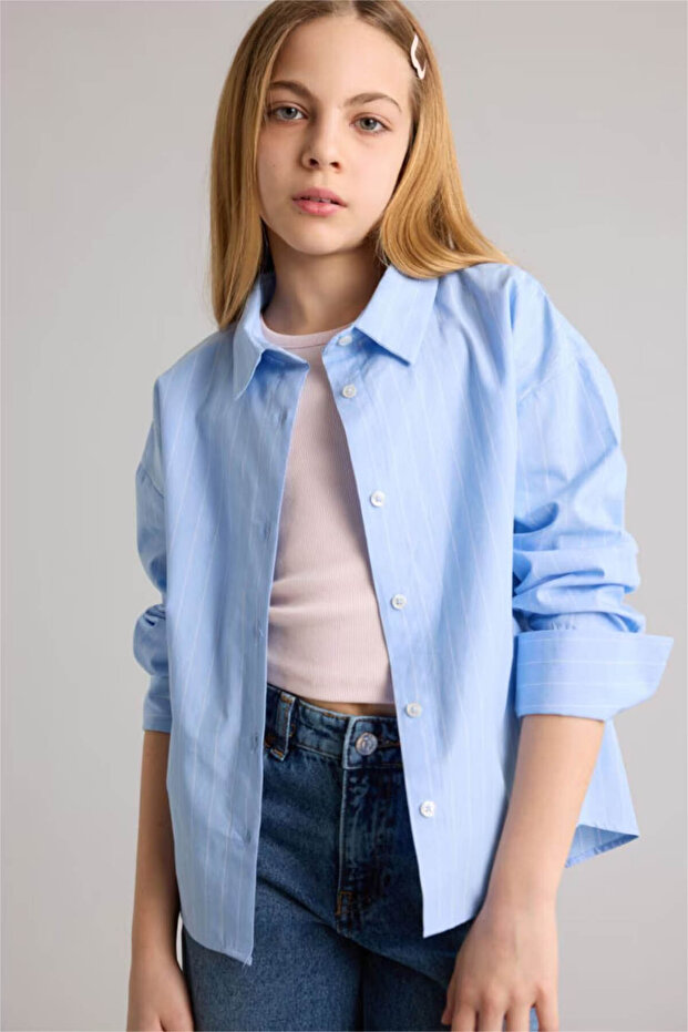 100% Cotton Poplin Shirt for Girls H0578A826Sm
