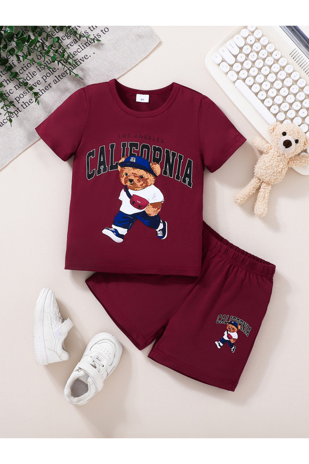 Boys Bear Print T-Shirt and Shorts Set