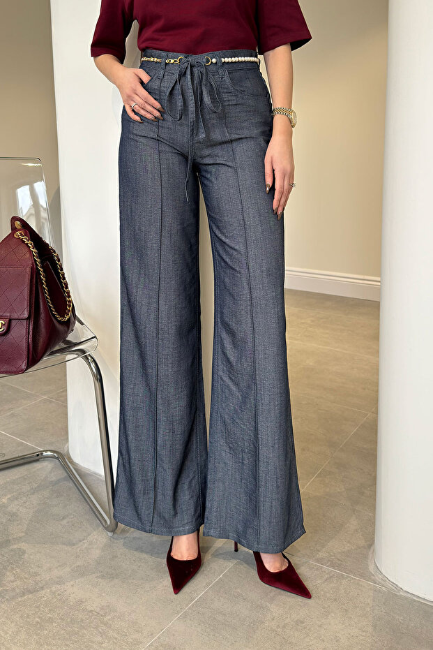 Chain Tensel Wide-Leg Jean- Dark Blue